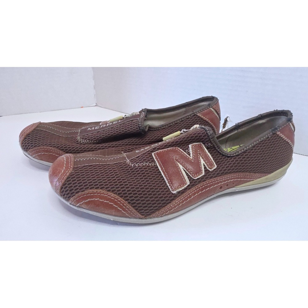 Merrell Barrado Brown Mesh Leather Zip Front Slip On Shoes Womens 7 QForm